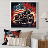 Red Blue Motorcycle American Flag Background - Motorcycle Canvas Wall Art