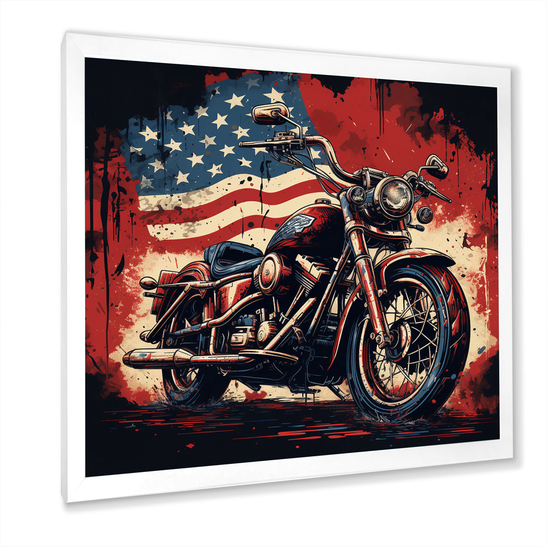 Red Blue Motorcycle American Flag Background - Motorcycle Canvas Wall Art