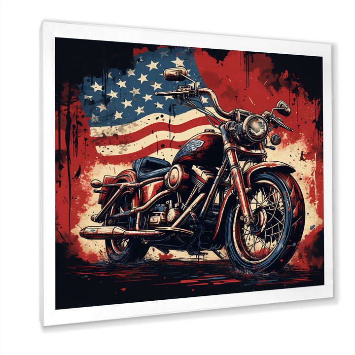 Red Blue Motorcycle American Flag Background - Motorcycle Canvas Wall Art