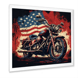 Red Blue Motorcycle American Flag Background - Motorcycle Canvas Wall Art