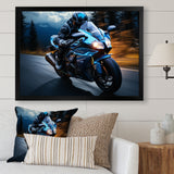 Blue Yellow Motorcycle Symphony - Motorcycle Canvas Wall Art