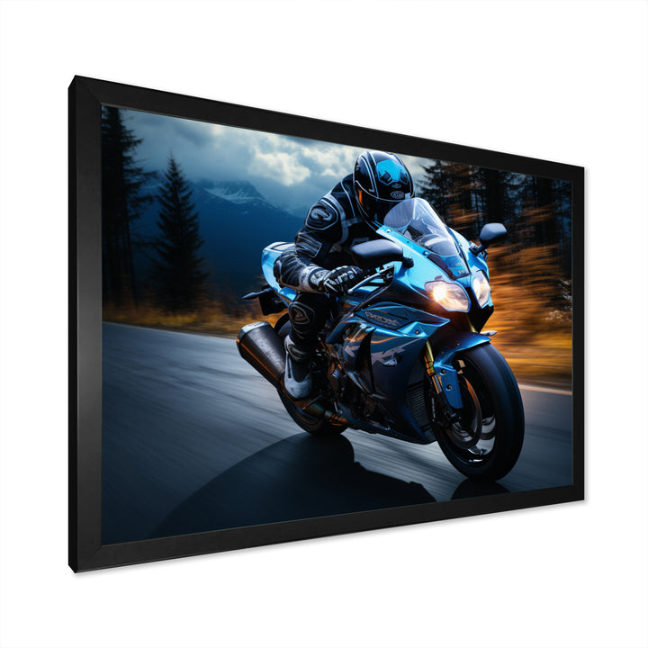 Blue Yellow Motorcycle Symphony - Motorcycle Canvas Wall Art