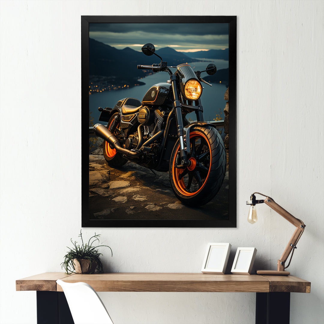 Orange Black Motorcycle Wanderlust I - Motorcycle Canvas Wall Art