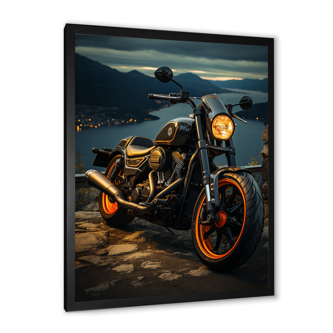 Orange Black Motorcycle Wanderlust I - Motorcycle Canvas Wall Art