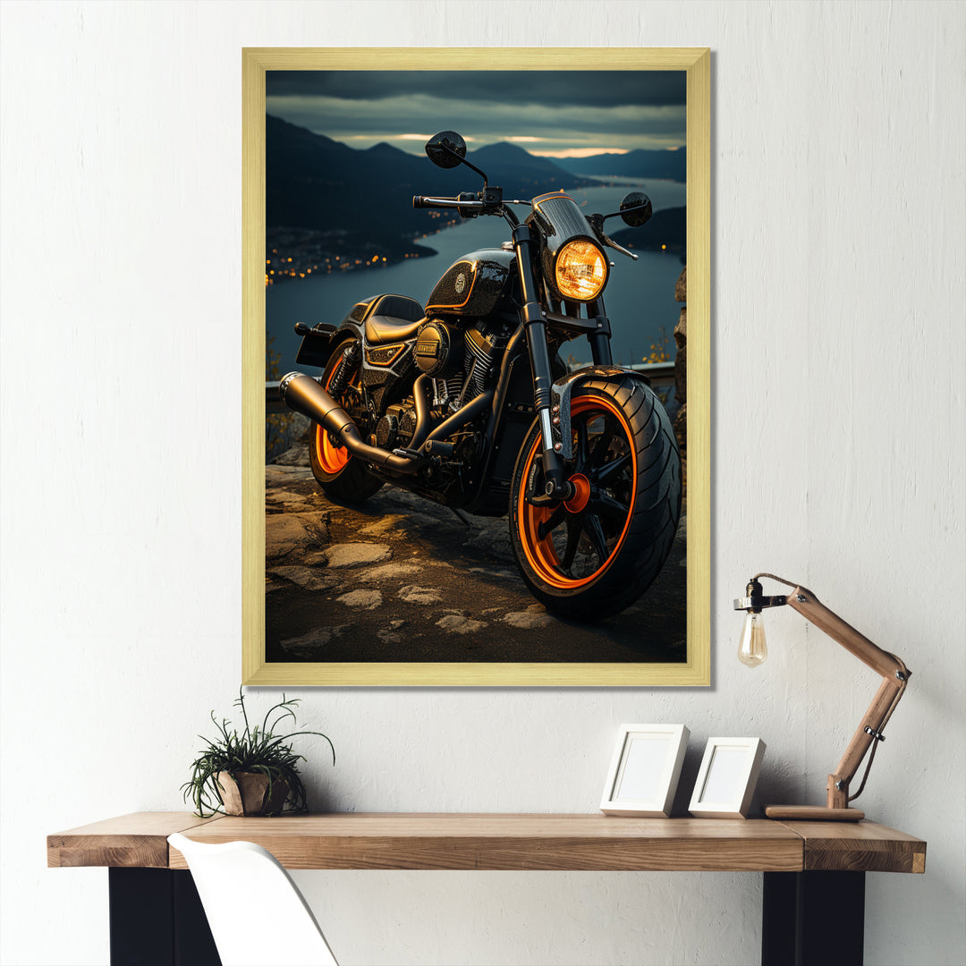 Orange Black Motorcycle Wanderlust I - Motorcycle Canvas Wall Art
