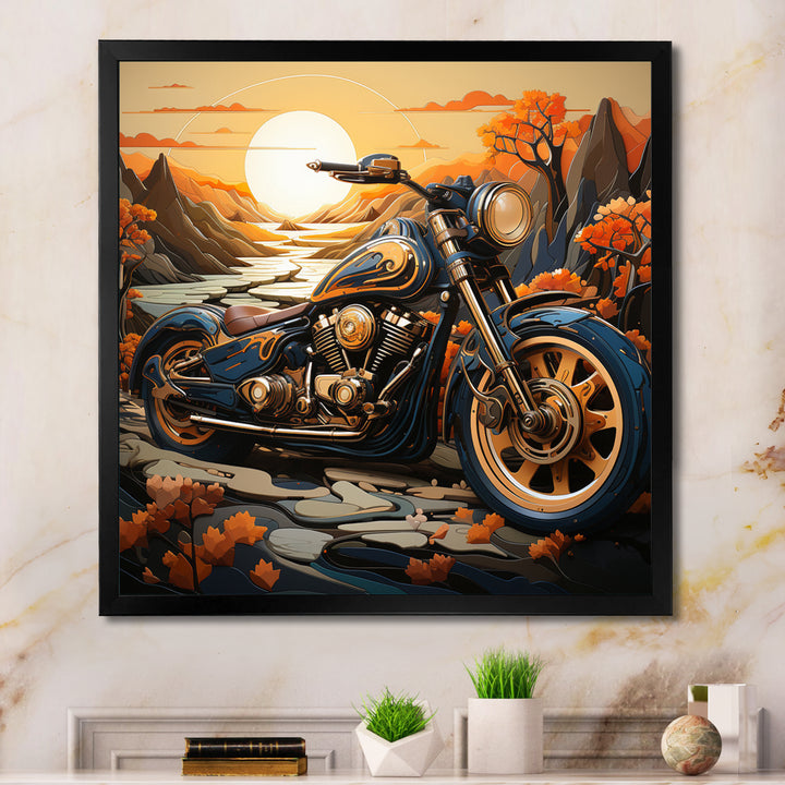 Orange Yellow Motorcycle Wanderlust - Motorcycle Canvas Wall Art