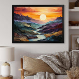 Orange Teal Mountains Bold Landscape - Landscapes Canvas Wall Art