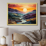 Orange Teal Mountains Bold Landscape - Landscapes Canvas Wall Art