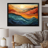 Coral Teal Bold Mountains Landscape - Landscapes Canvas Wall Art