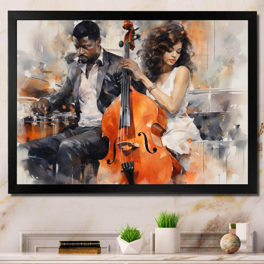 Orange Black Music Harmonious Duo II - Music Canvas Wall Art
