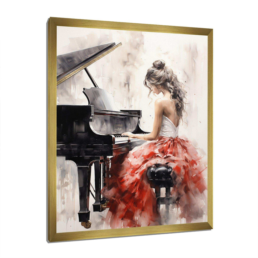 Beige Red Music Piano Harmony I - Music Canvas Wall Art