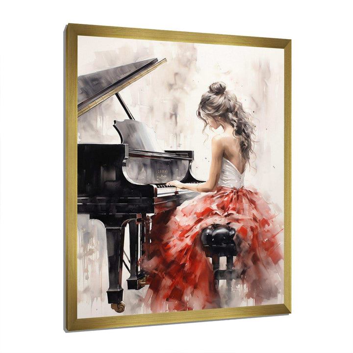 Beige Red Music Piano Harmony I - Music Canvas Wall Art