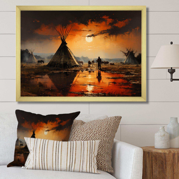 Orange Native Tipi Embracing Tradition II - People Canvas Wall Art