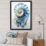 Nautilus Ocean Blue Sheels Symetry - Animals Canvas Wall Art