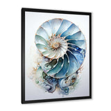 Nautilus Ocean Blue Sheels Symetry - Animals Canvas Wall Art