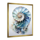 Nautilus Ocean Blue Sheels Symetry - Animals Canvas Wall Art