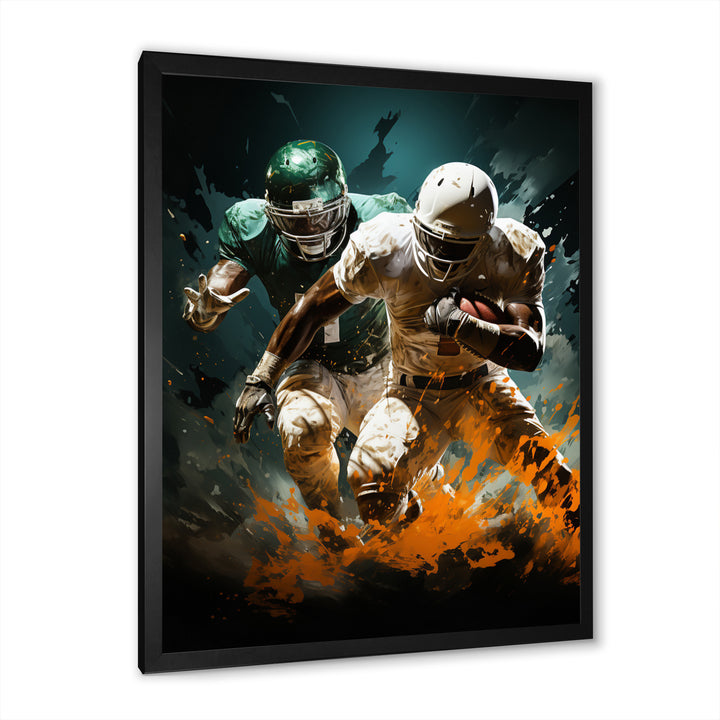 Yellow Football Colliding Energies - Football Canvas Wall Art