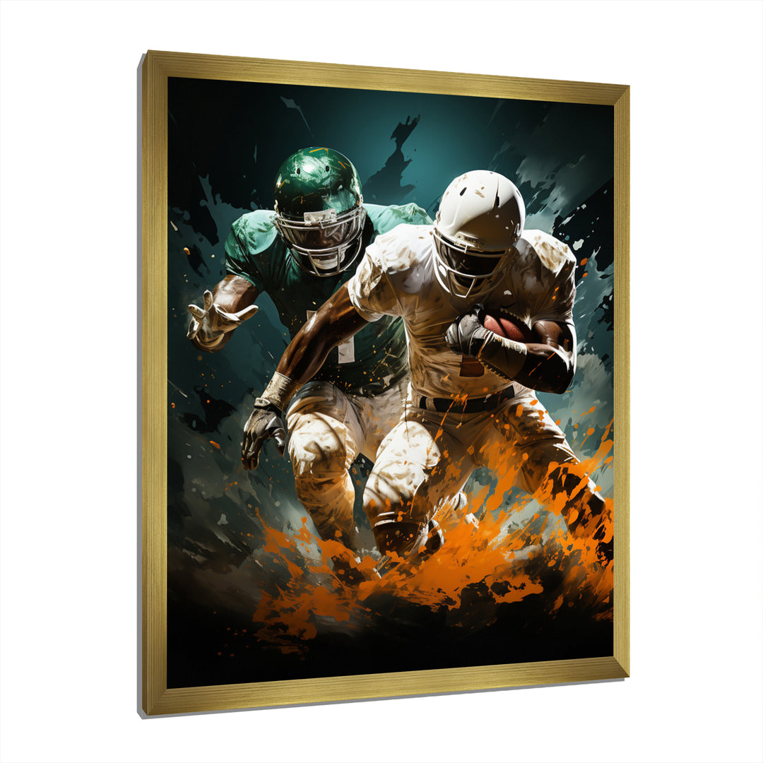 Yellow Football Colliding Energies - Football Canvas Wall Art