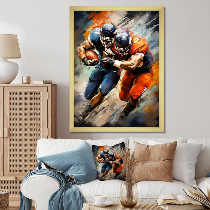 Orange Football Energetic Tackles - Football Canvas Wall Art