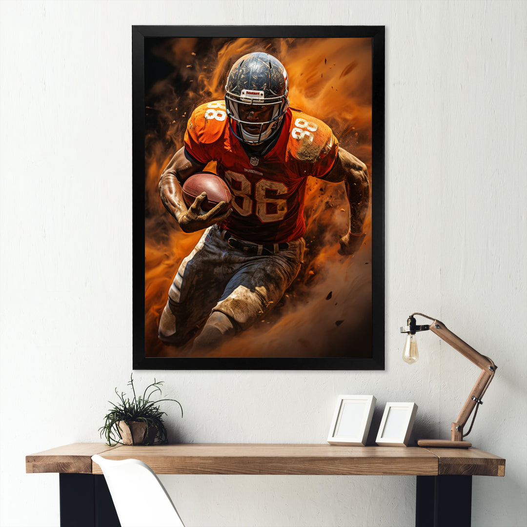 Orange Football Explosive Drives - Football Canvas Wall Art