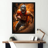 Orange Football Explosive Drives - Football Canvas Wall Art