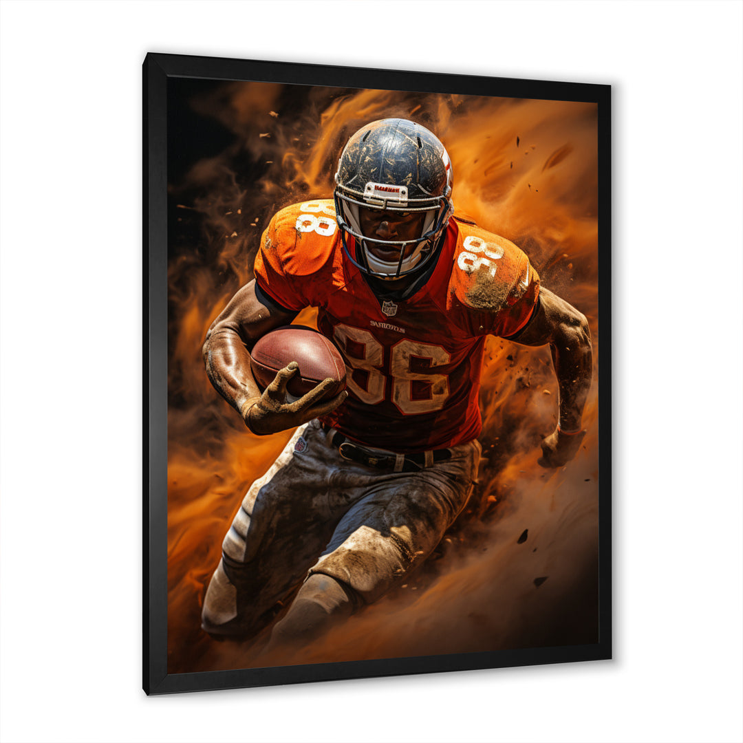 Orange Football Explosive Drives - Football Canvas Wall Art