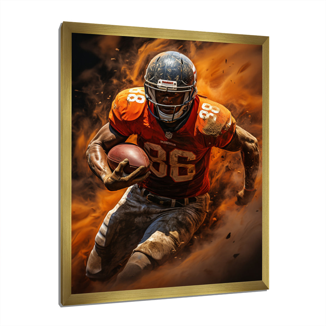 Orange Football Explosive Drives - Football Canvas Wall Art