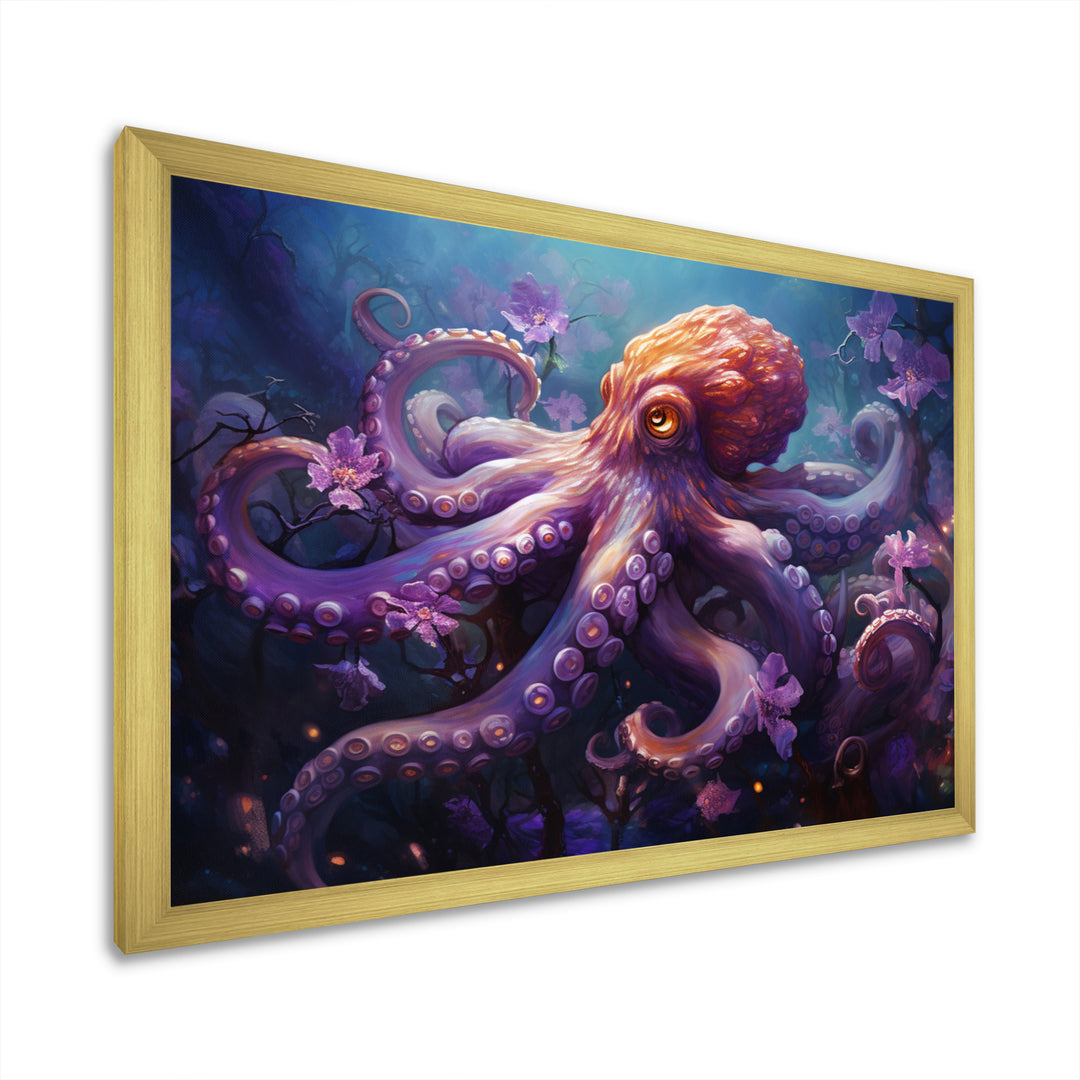 Purple Octopus Mystical Encounter An - Purple Octopus Wall Art