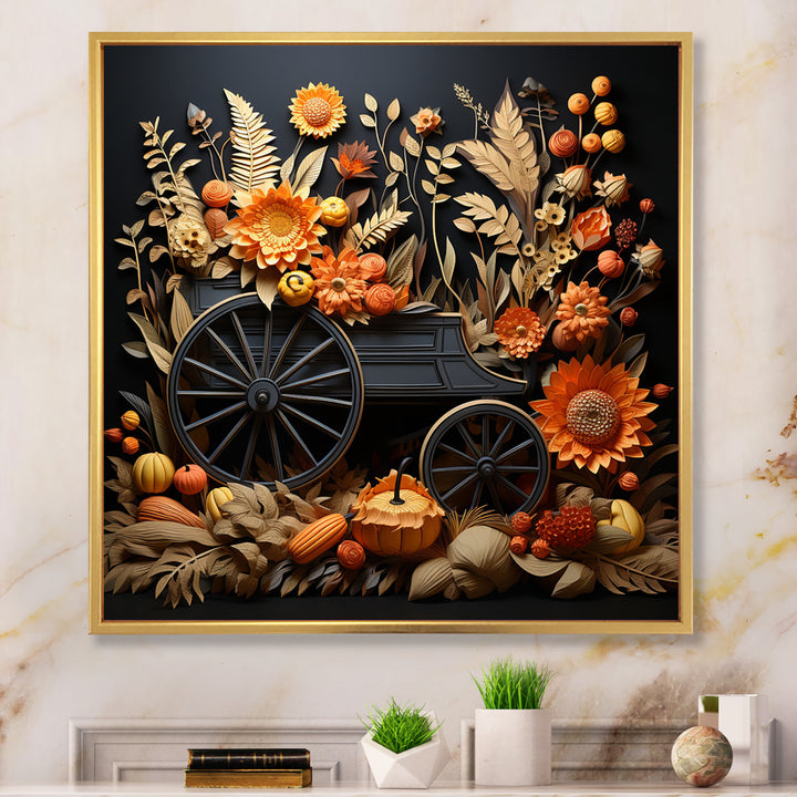 Orange Old Cart Country Treasures - Old American Cart Canvas Wall Art