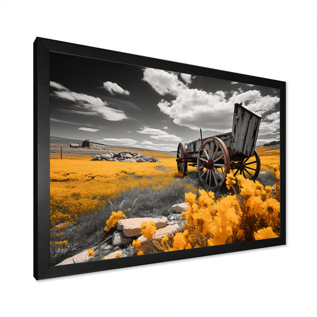 Yellow Old Cart Roadside Relic I - Old American Cart Canvas Wall Art