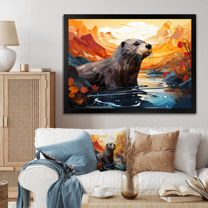 Yellow Otter Playful River Dweller - Otter Canvas Wall Art