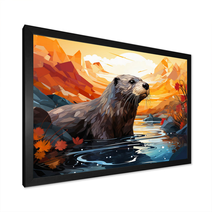 Yellow Otter Playful River Dweller - Otter Canvas Wall Art