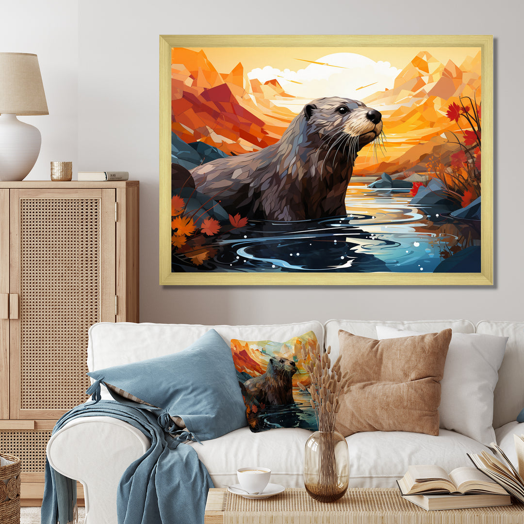 Yellow Otter Playful River Dweller - Otter Canvas Wall Art