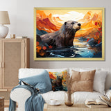 Yellow Otter Playful River Dweller - Otter Canvas Wall Art