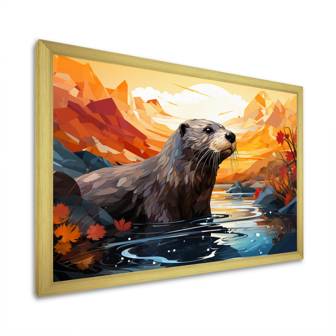 Yellow Otter Playful River Dweller - Otter Canvas Wall Art