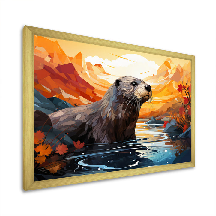 Yellow Otter Playful River Dweller - Otter Canvas Wall Art