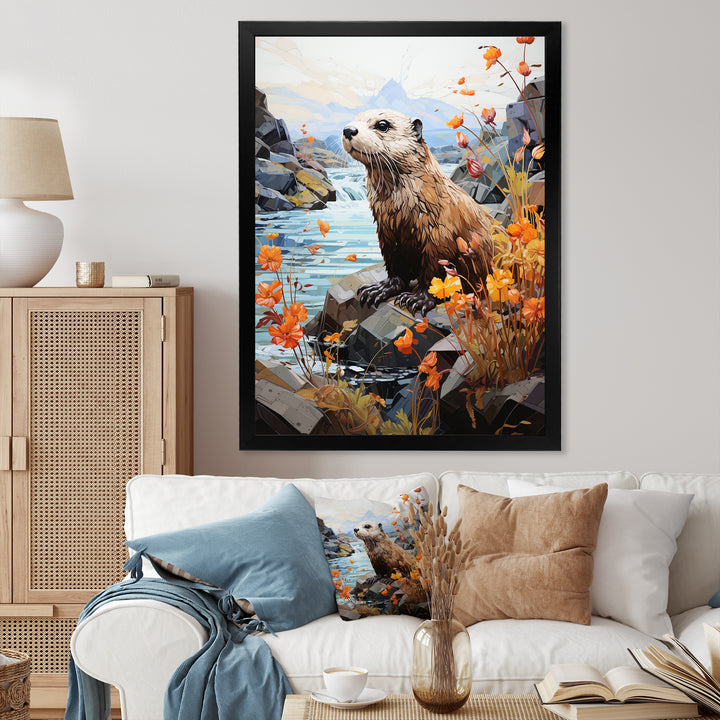 Brown Otter Playful River Dweller - Otter Canvas Wall Art