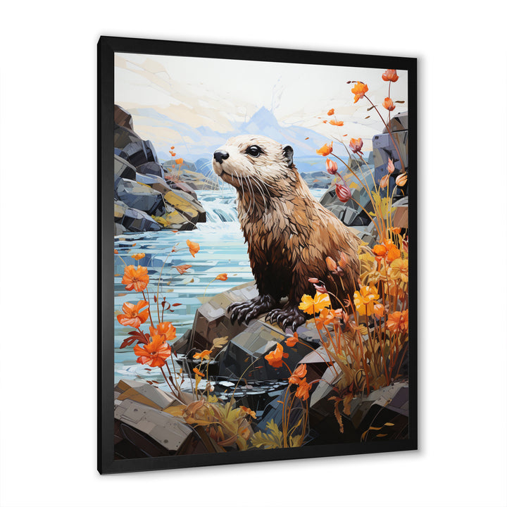 Brown Otter Playful River Dweller - Otter Canvas Wall Art