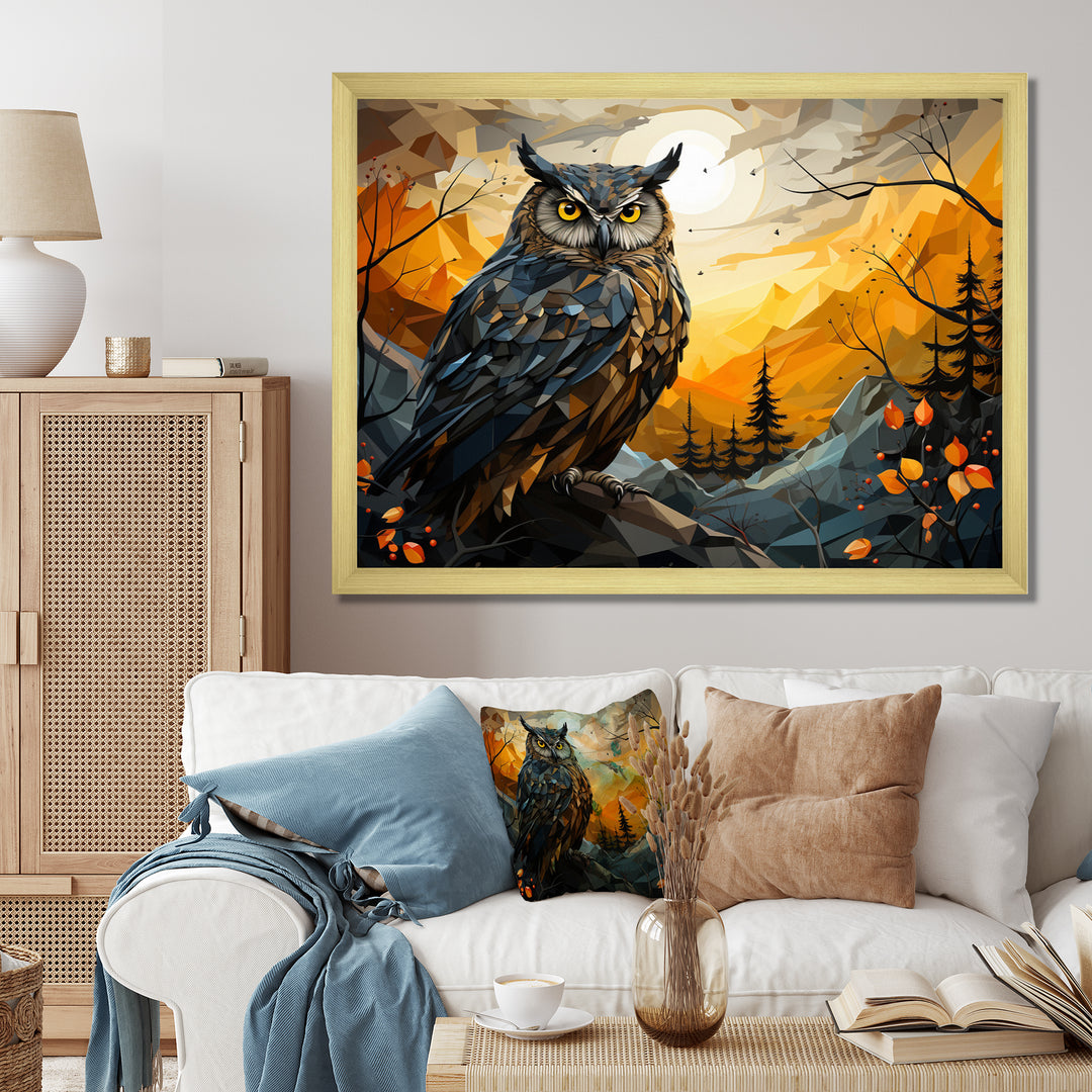 Yellow Owl Nights Watch Geometric - Yellow Owl Wall Art