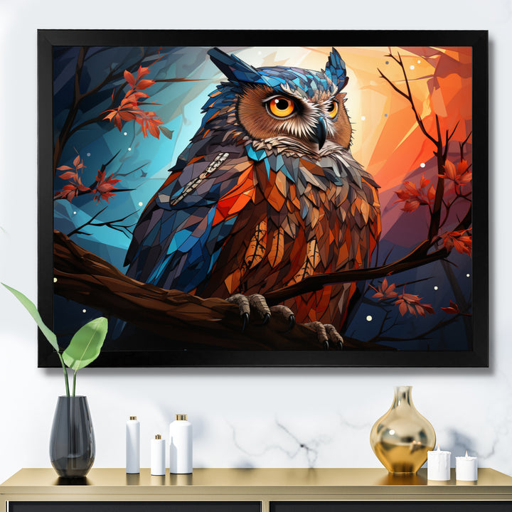 Orange Owl Nights Watch Geometric - Owl Framed Canvas Art