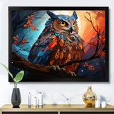 Orange Owl Nights Watch Geometric - Owl Framed Canvas Art