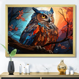Orange Owl Nights Watch Geometric - Owl Framed Canvas Art