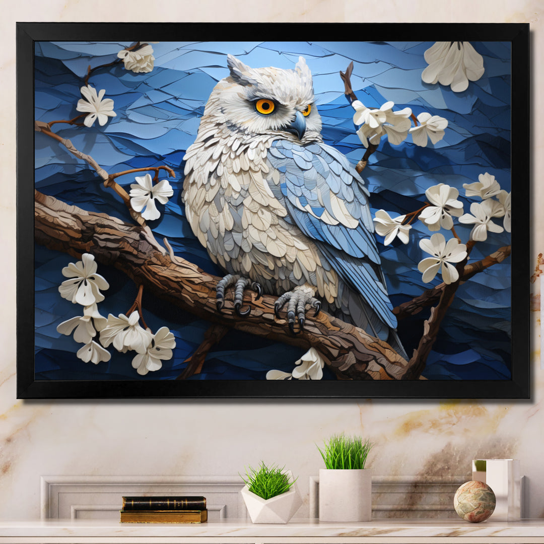 Blue Owl Nights Watch Pastoral - Owl Large Canvas Wall Art