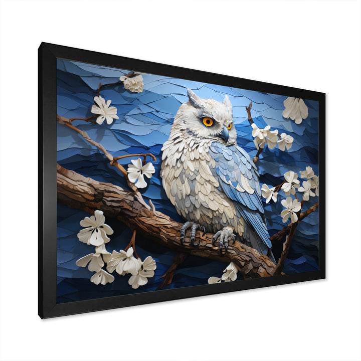 Blue Owl Nights Watch Pastoral - Owl Large Canvas Wall Art