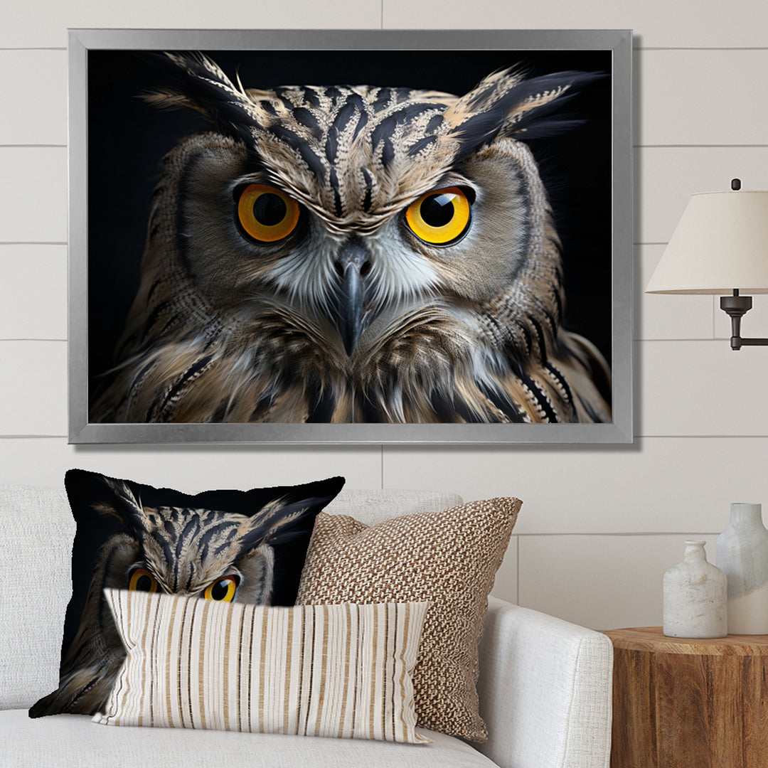 Black White Owl Portrait - Owl Living Room Wall Art
