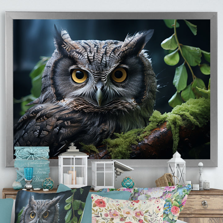 Grey Owl Portrait - Owl Bedroom Wall Art