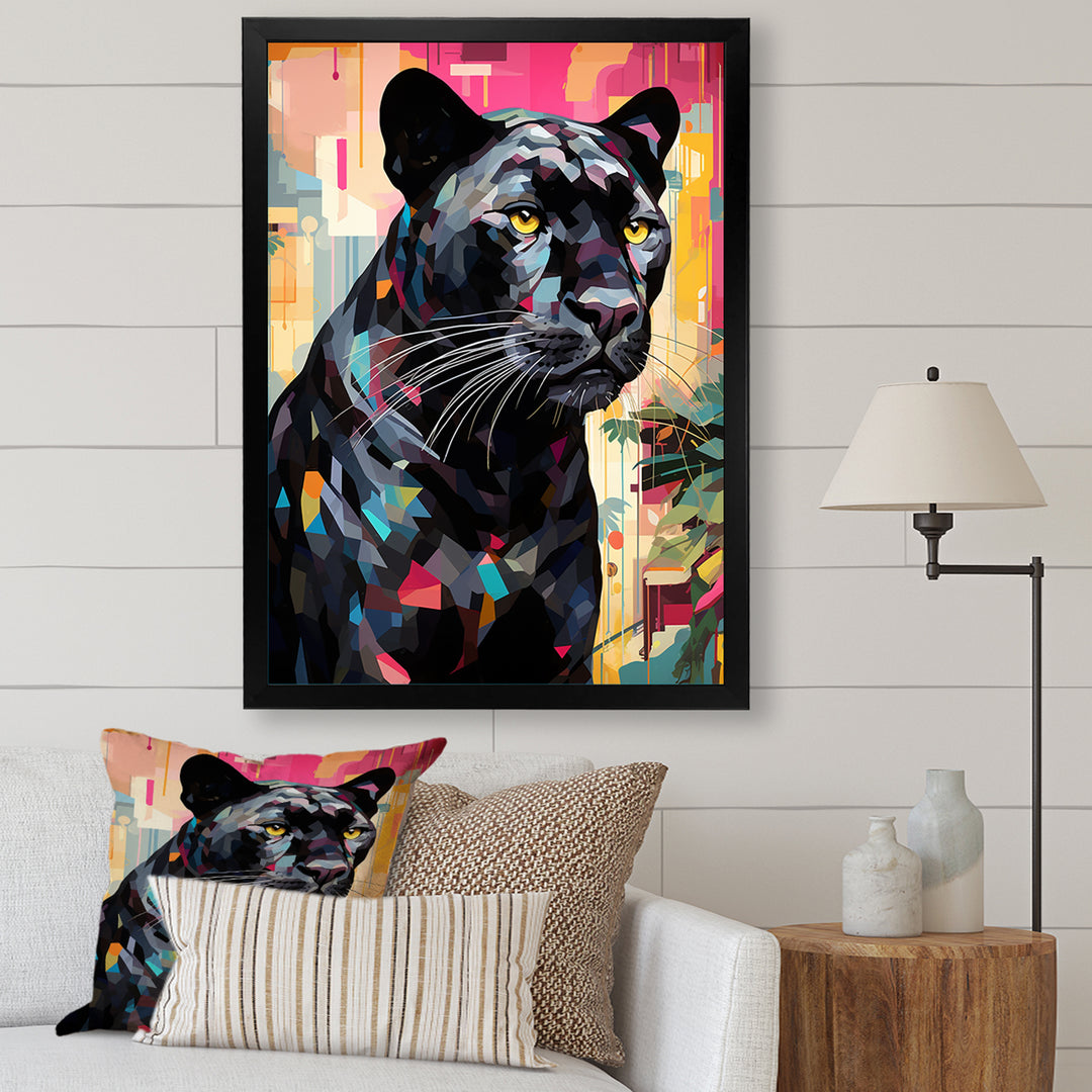 Black Pink Panther Popart - Panther Framed Canvas Art