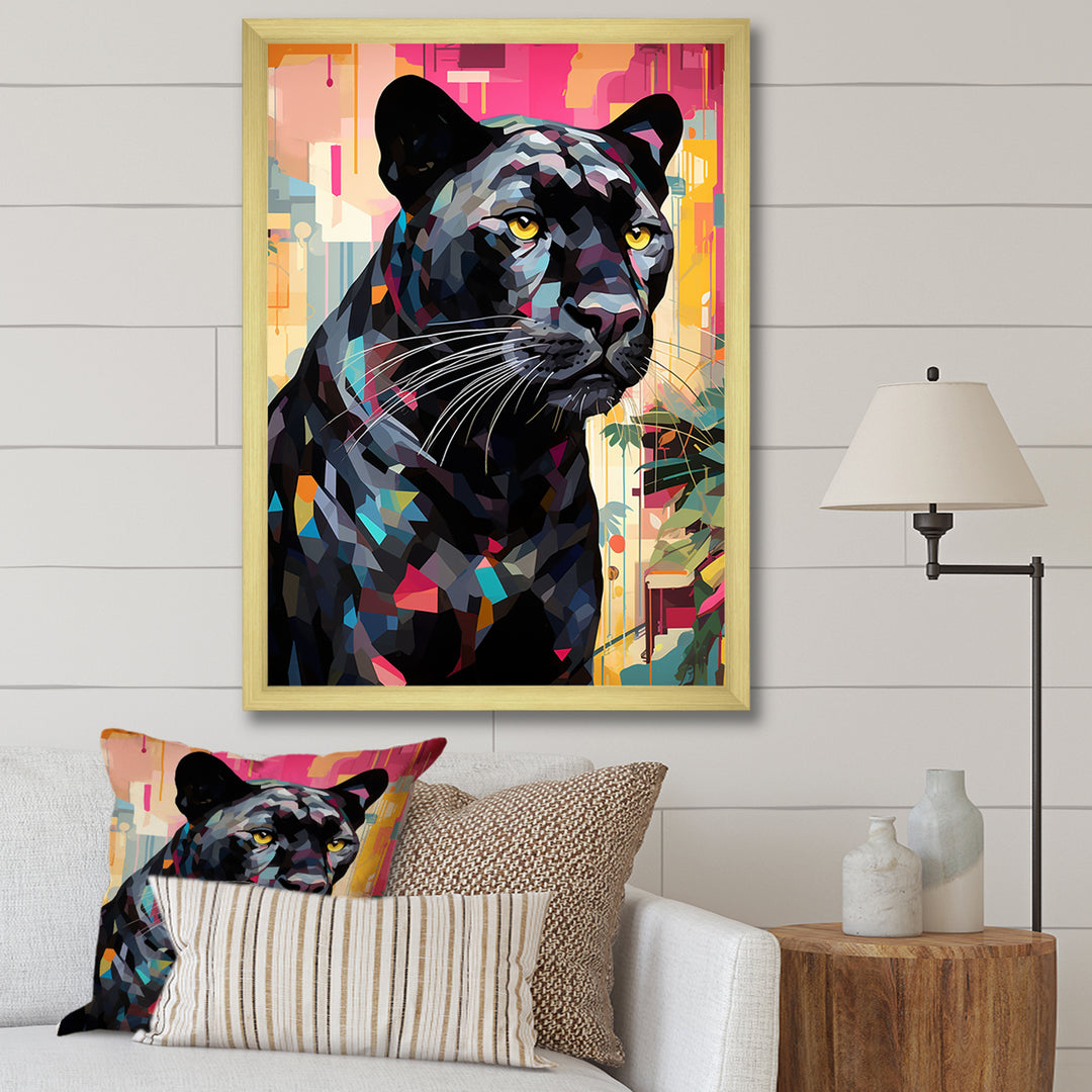 Black Pink Panther Popart - Panther Framed Canvas Art