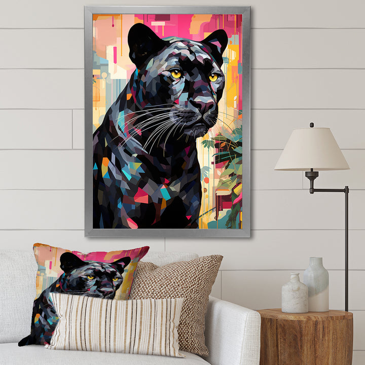Black Pink Panther Popart - Panther Framed Canvas Art