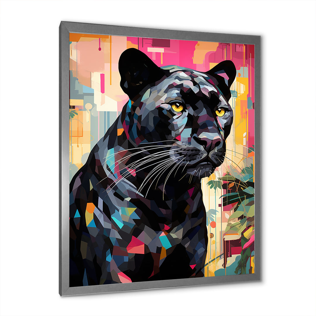 Black Pink Panther Popart - Panther Framed Canvas Art